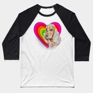 Big brown eyed cocker spaniel in a rainbow glowing heart Baseball T-Shirt